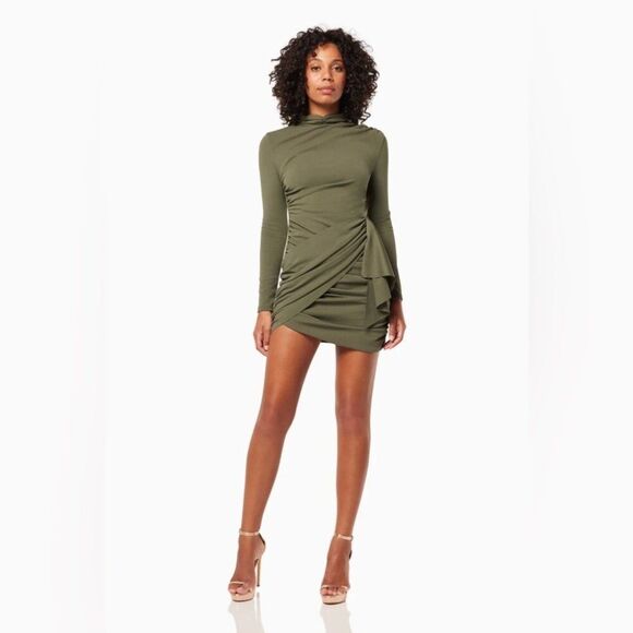 NWT Elliatt Entertain Mini Long Sleeve Dress Olive - Picture 4 of 7